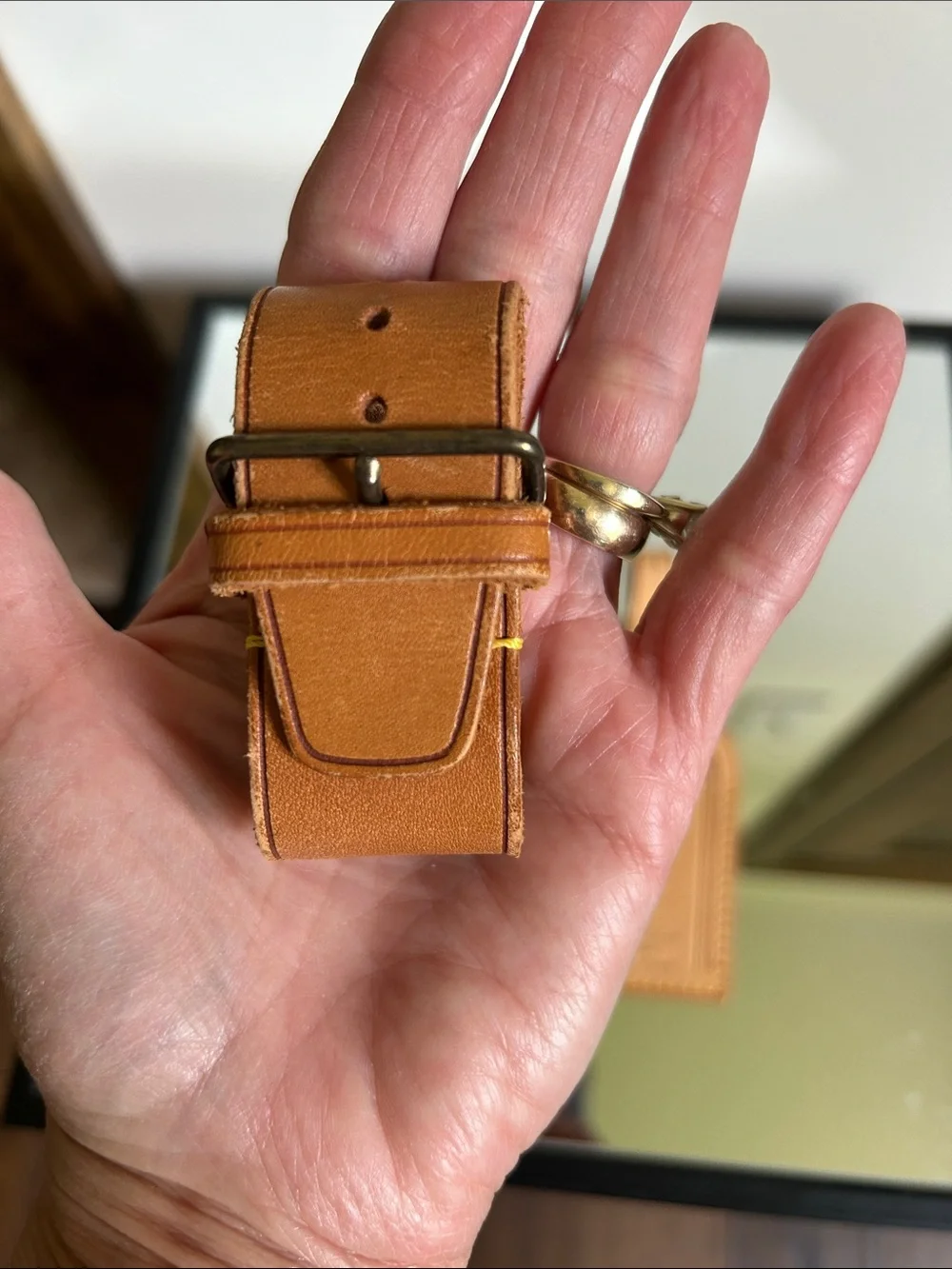 Louis Vuitton Tan Leather Luggage Tag with Strap